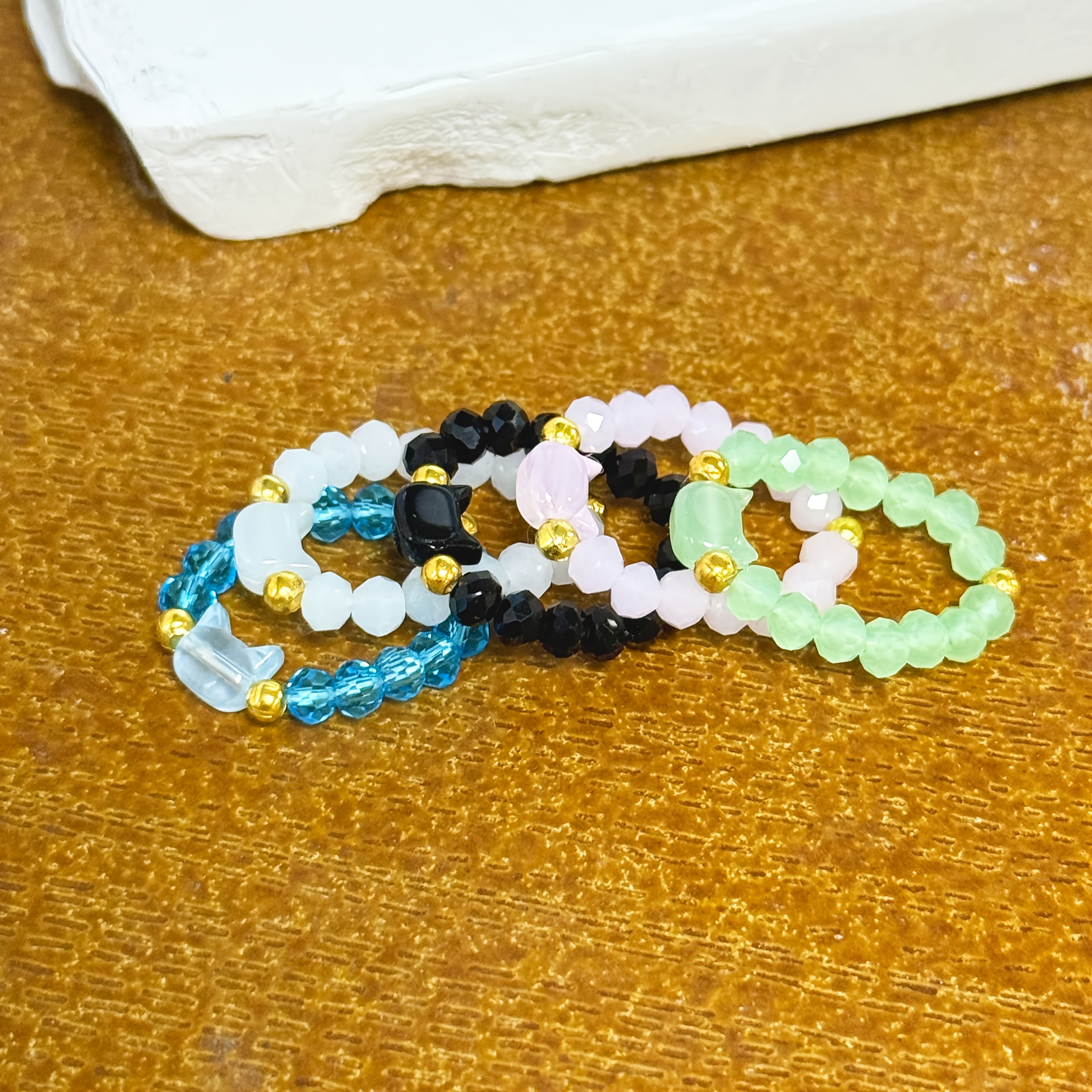 5pcs Cat Theme Beaded Ring Set for Couples, Valentine's Gift